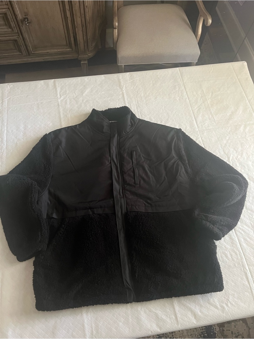 Black Men’s Sherpa Jacket - Cozy Zip Front Coat